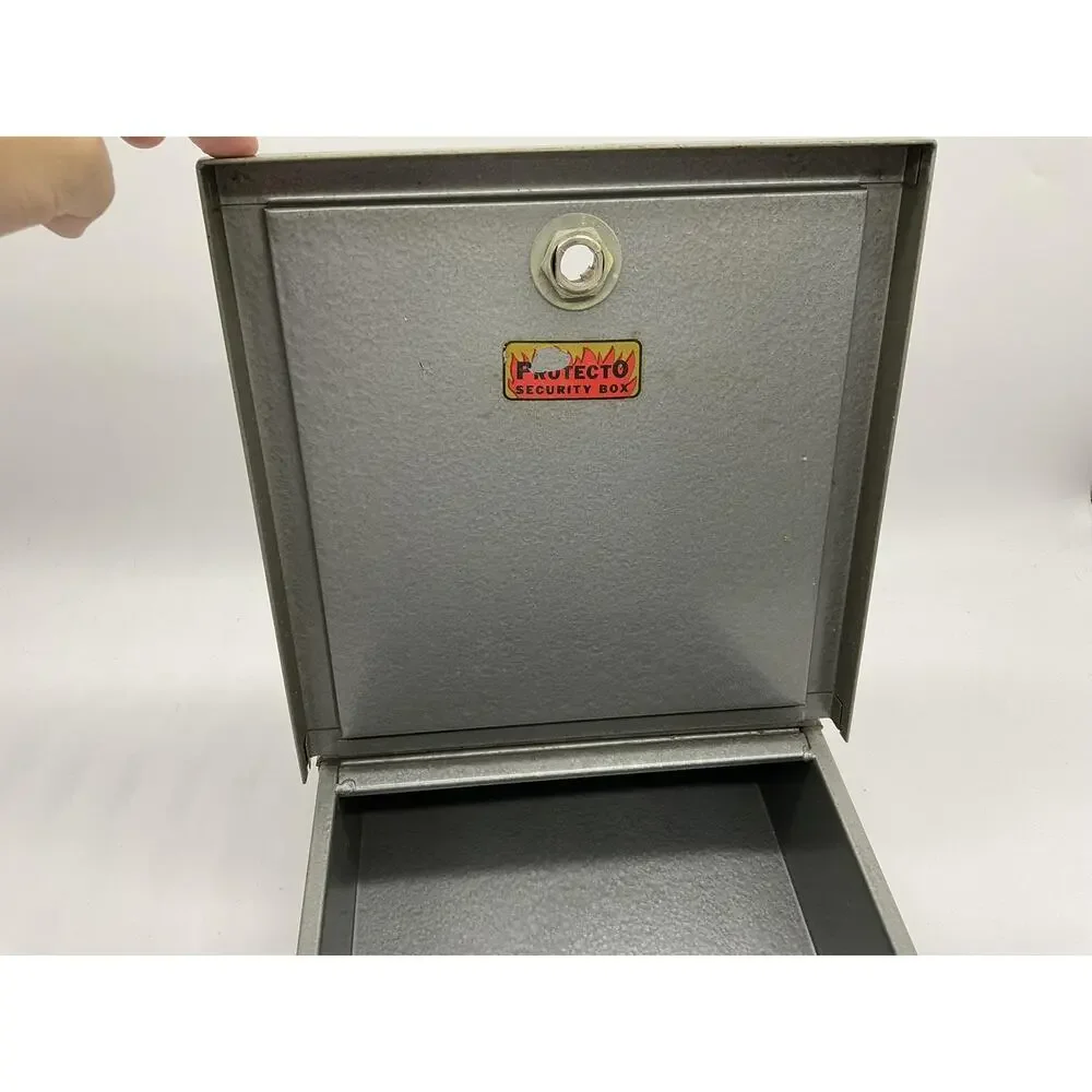 Vintage Protecto Gray Steel Security Lock Box‎ Cash Document Safe No Key